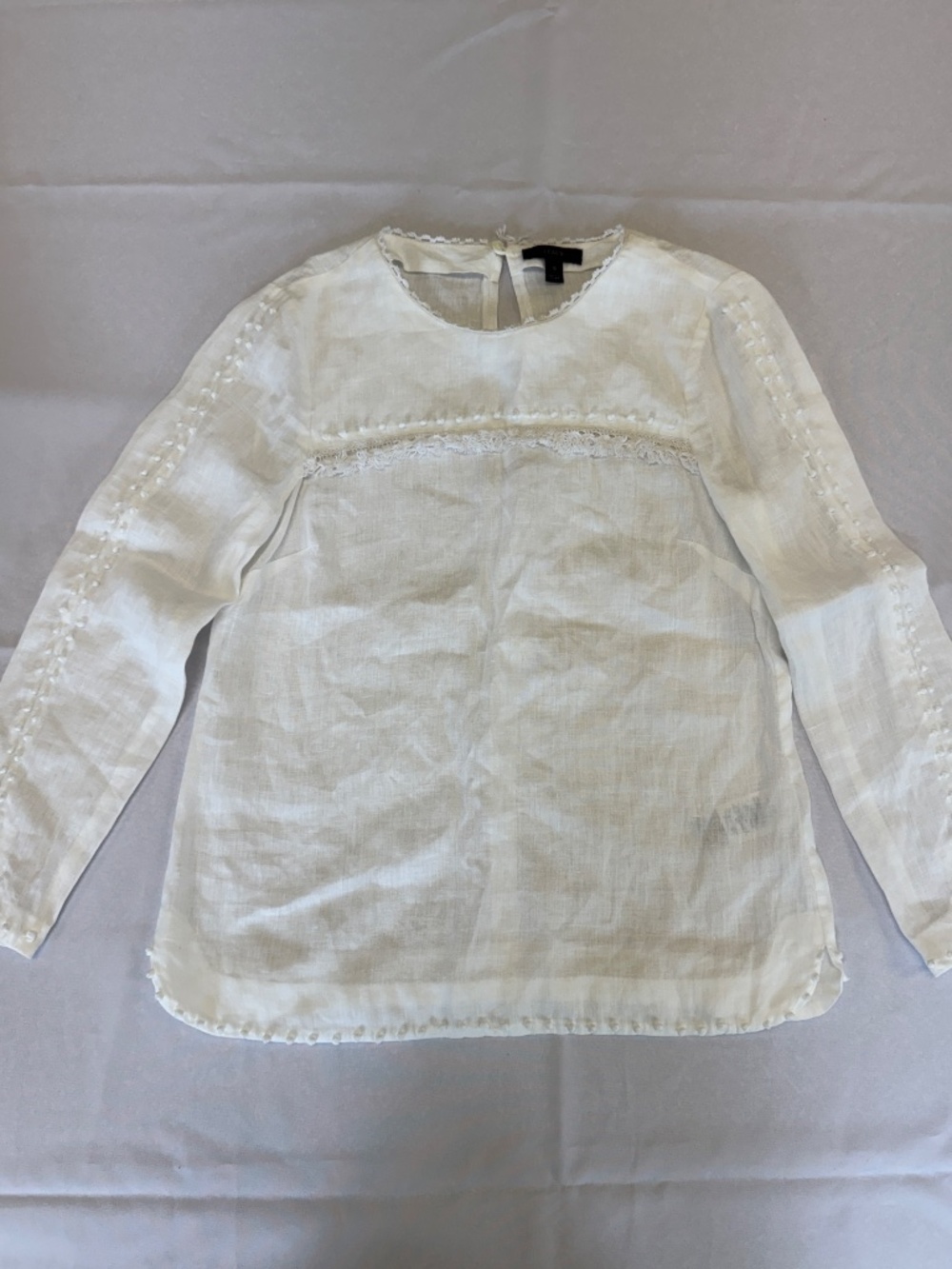 J. Crew White Linen Long Sleeve Embroidered Blouse Size 0